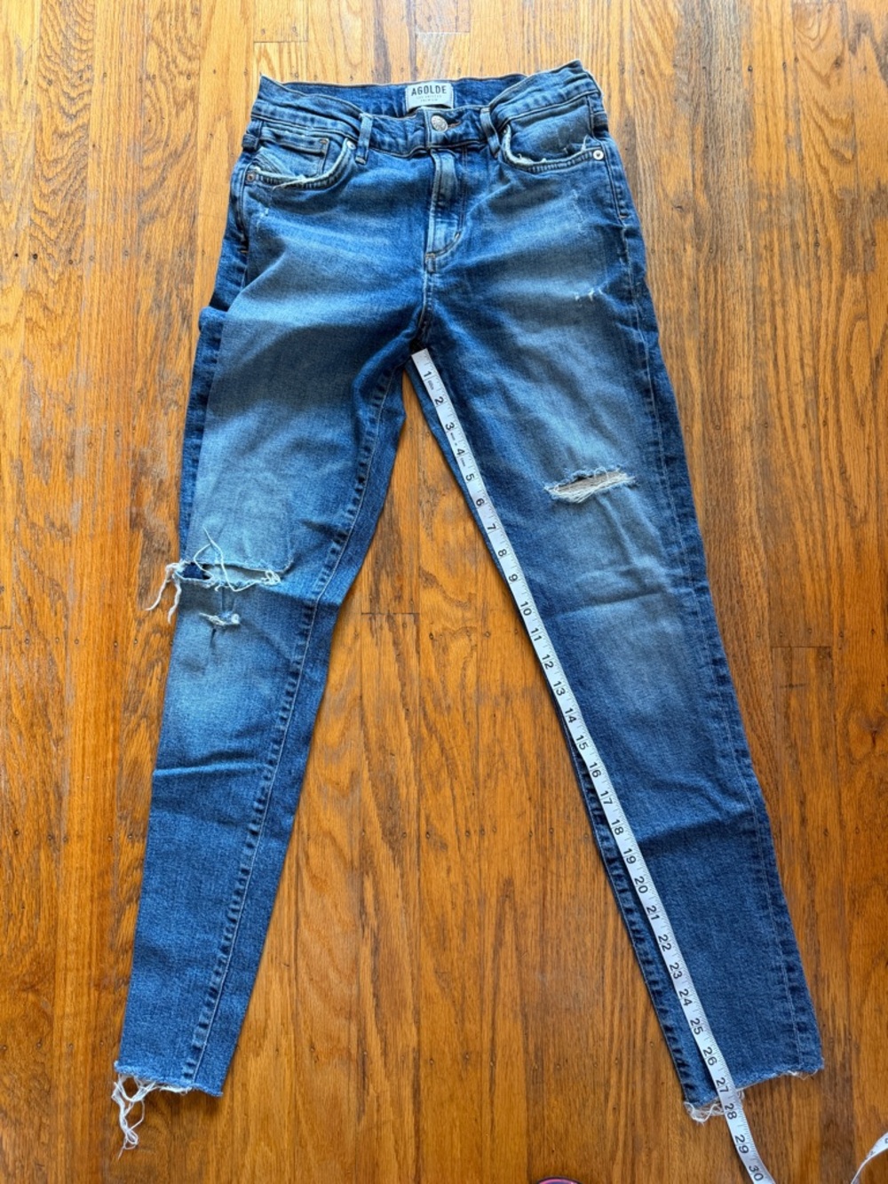 Agolde Mid-Blue High-Rise Jeans with Contrast Stitching